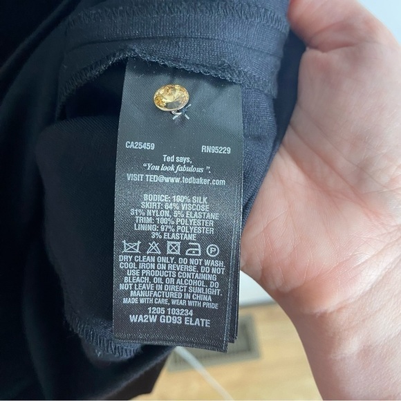 Ted Baker Silk Mini Dress Gold Studded Button Back Sz 3 (6-8 US) Black - Picture 12 of 12